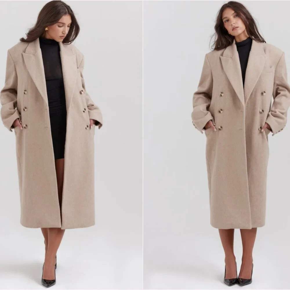 House of CB Carter oatmeal double breasted coat - Picture 1 of 9